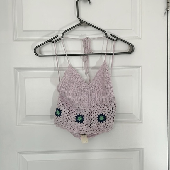 NWT AERIE - crochet brap halter crop bra top festival boho pink small - Picture 3 of 9